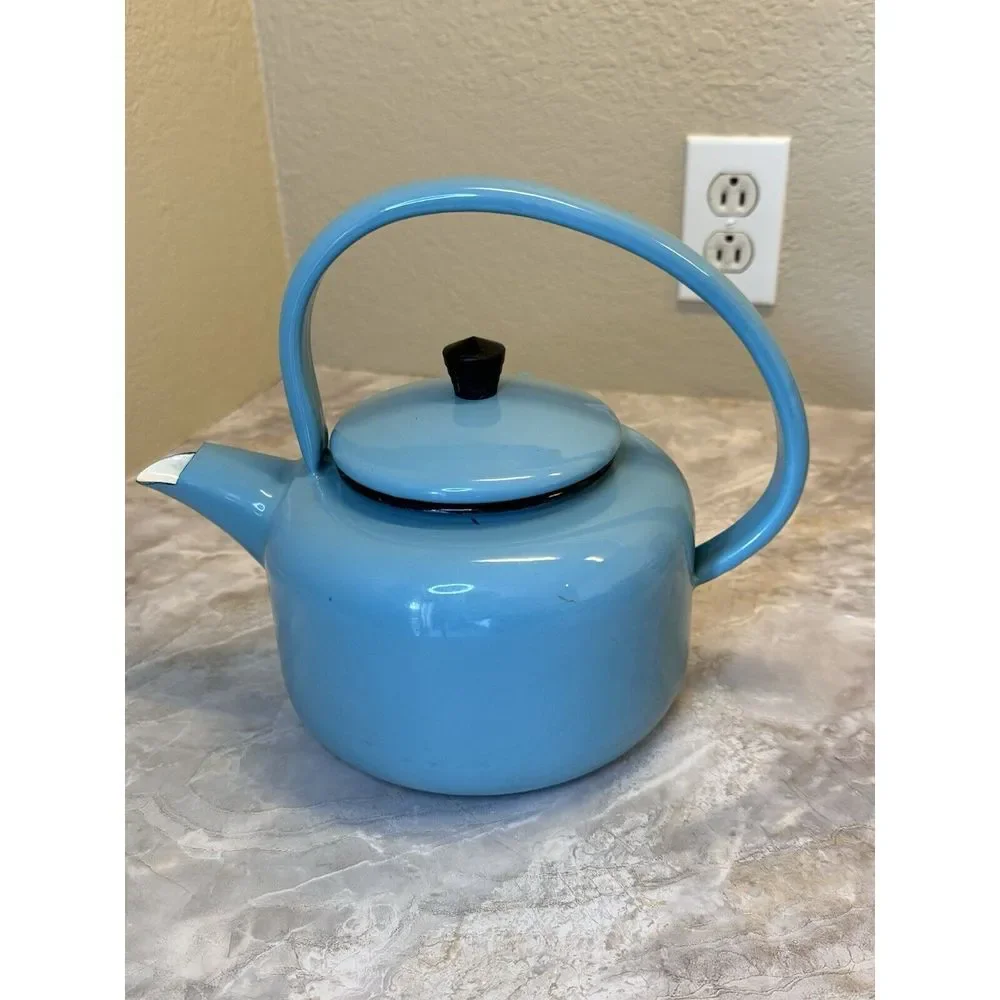 Aubecq Vintage Blue Enamel Teapot made in‎ France